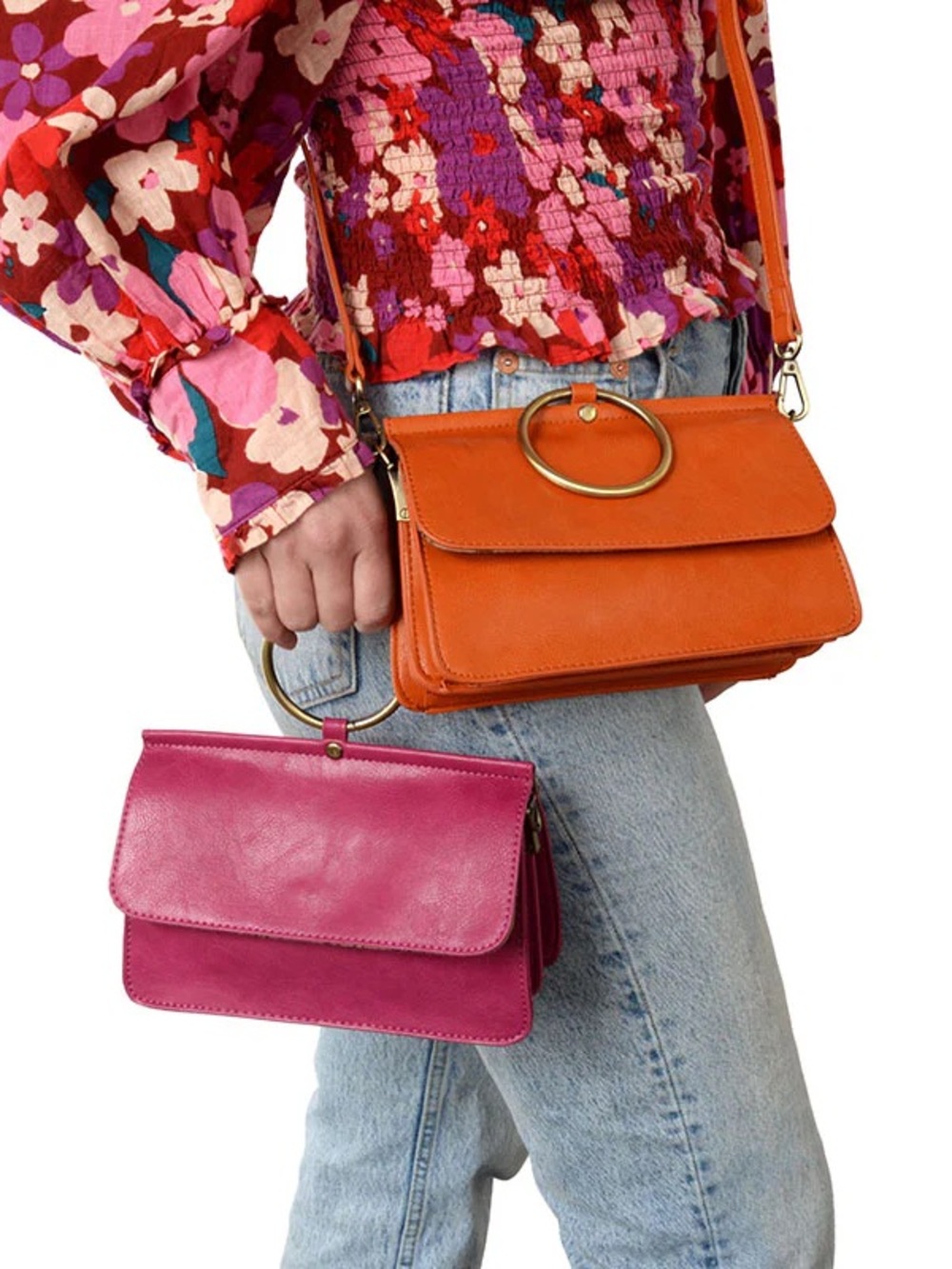 Joy Susan Orange Crossbody Bag with Gold Ring Accent